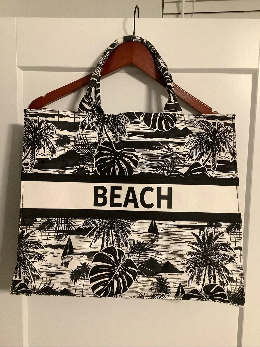 No Boundaries Black and White Tropical Print Tote